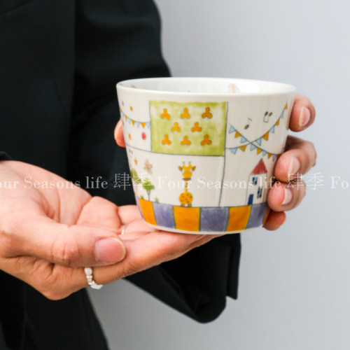 复古釉下彩马戏团陶瓷咖啡杯