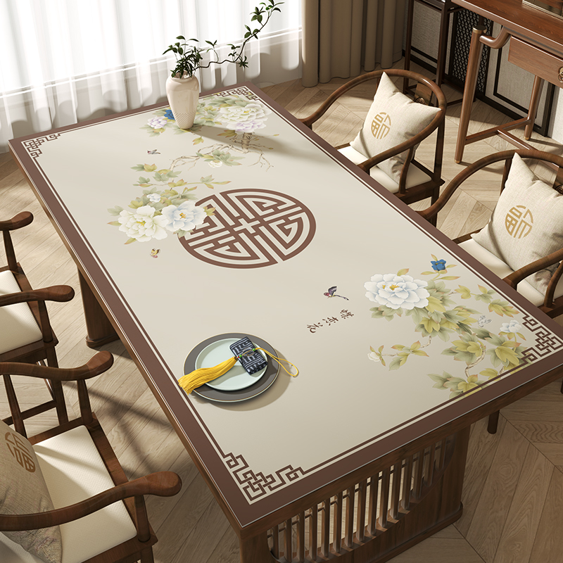 新中式餐桌垫防水花鸟图案桌布垫