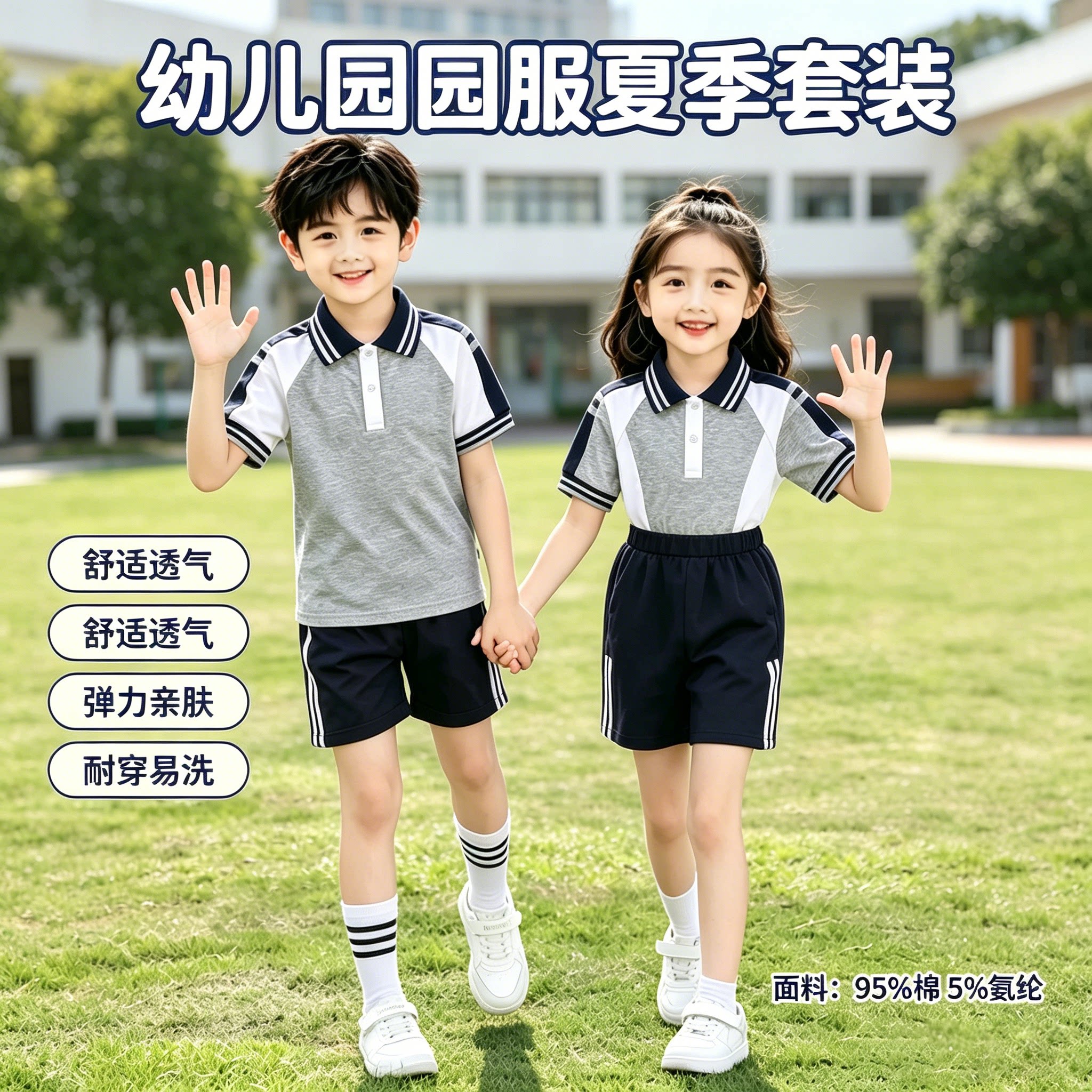 夏季园服短袖短裤T恤吸湿速干小学生班服表演六一儿童节主持演讲