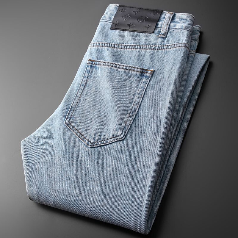 秋冬新品高档浅色百搭长裤 简约休闲微弹舒适水洗蓝修身牛仔裤男