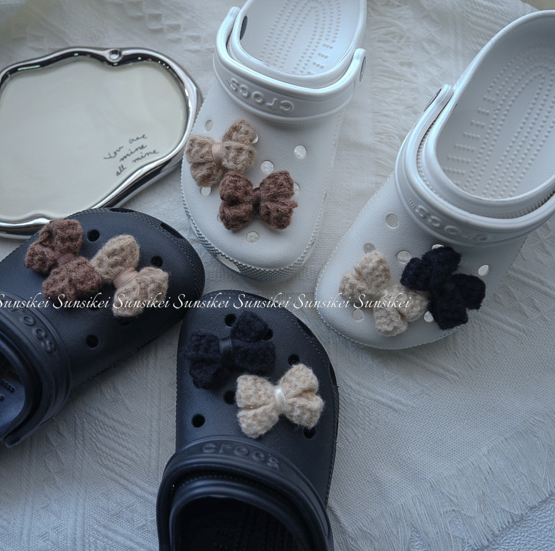 毛线蝴蝶结温婉女孩 洞洞鞋通用饰品 适配crocs鞋扣鞋花可拆卸diy