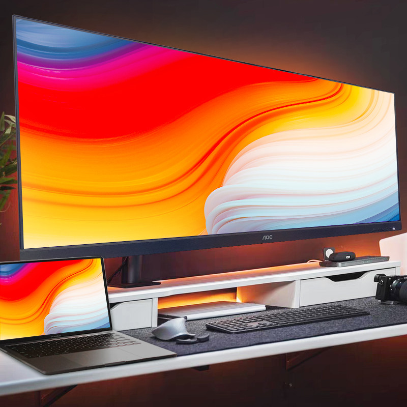aoc带鱼屏 34英寸4k显示器u34p2c电脑显示屏幕炒股票设计32分屏