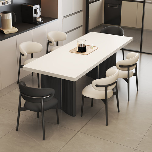 国补意式极简小户型长方形家用客厅现代简约岩板餐桌轻奢餐椅组合