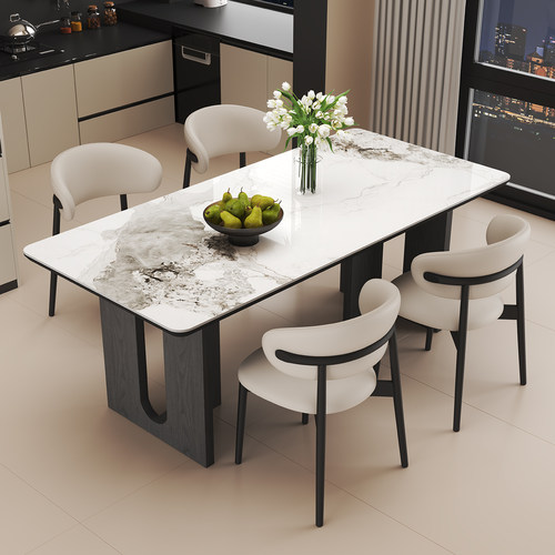 意式极简小户型长方形家用客厅现代简约岩板餐桌轻奢组合吃饭桌子