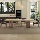 意式 轻奢洞石岩板餐桌椅组合家用现代极简小户型长方形下挂饭桌