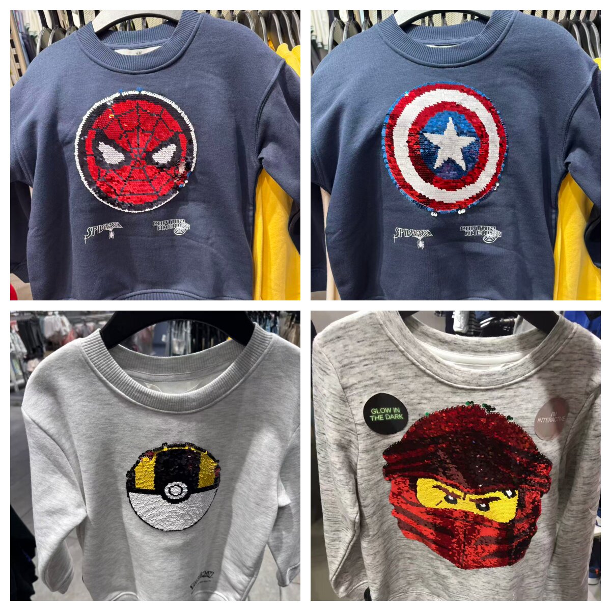 HM国内专柜正品代购童装春季新款男童薄绒变色亮片卫衣上衣多款折