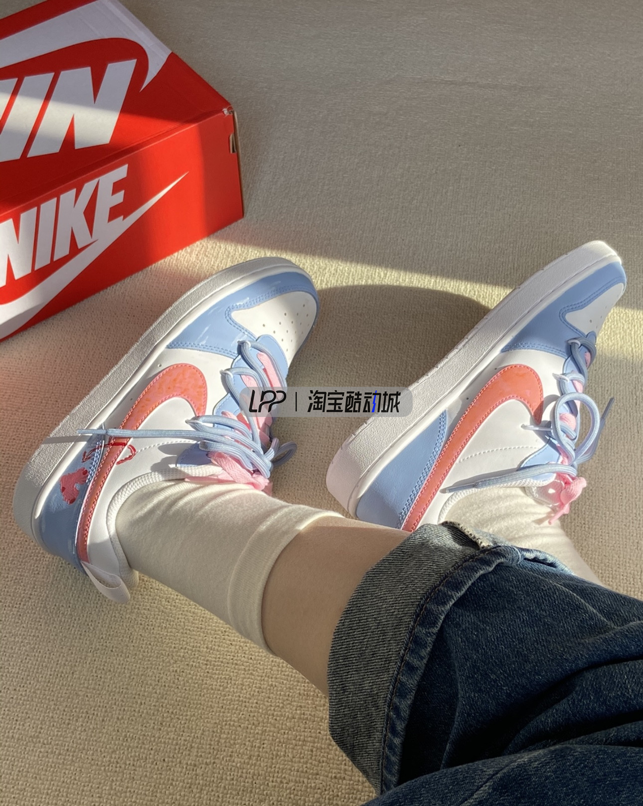 lpp定制球鞋 nike court borough心动轨迹马卡龙粉蓝潮流低帮板鞋