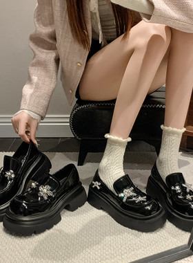 厚底乐福鞋女2025秋冬学院风玛丽珍鞋小皮鞋漆皮鞋一脚蹬单鞋