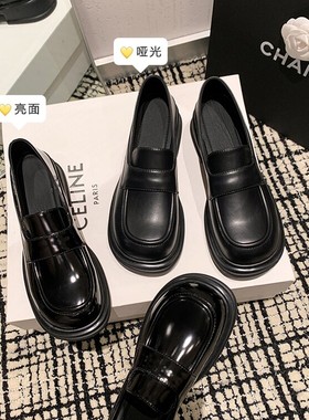 真皮英伦风小皮鞋女2025秋冬新款乐福鞋黑色平底单鞋豆豆鞋子