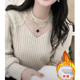 加绒烫钻磨毛蕾丝打底衫 小衫 女秋冬季 半高领小心机设计感上衣时尚
