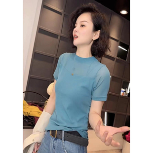 《姚家优麦汇》Y5281春款圆领设计感时尚百搭短袖显瘦上衣款女