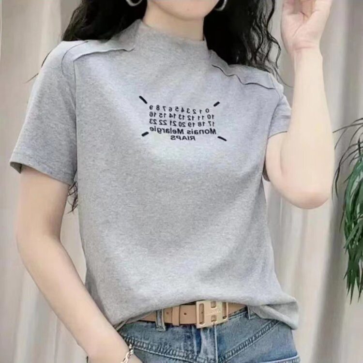 高档短袖t恤女新款时尚半高领遮肚子显瘦打底衫ins风韩版宽松上衣