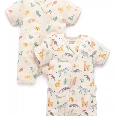 Purebaby Fiesta 2 Pack Short Growsuit