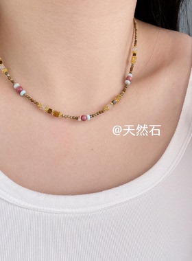 欧比雅比天然石项链新中式复古百搭锁骨链轻奢高级感气质25701
