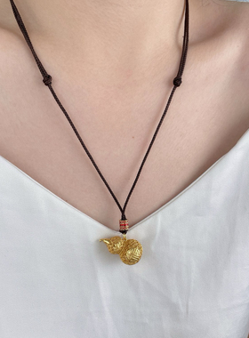 柏拉翡丽葫芦编织项链S925纯银吊坠毛衣链精致复古中式精工00251