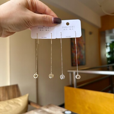 欧比雅比高级感几何圆球不对称耳环金属冷淡风气质长款耳线09367