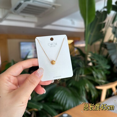 古丽古丽s925纯银8毫米路路通复古吊坠项链气质百搭女锁骨链07162