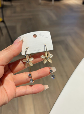 艾鹿新款猫眼石花朵流苏耳环女气质甜美耳圈耳饰耳钉耳坠01131