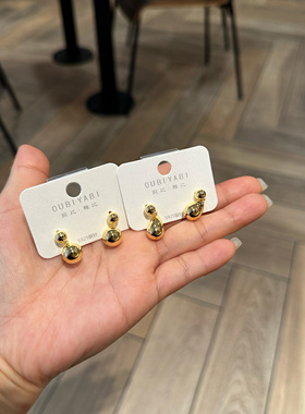 欧比雅比高级感复古精致简约百搭时尚温柔水滴球球耳环耳饰48236