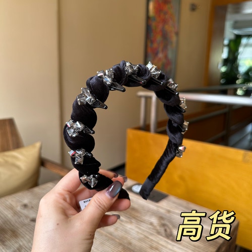 赫本风精致绒布发箍压发头箍高颅顶高级感轻奢水晶气质头饰30356