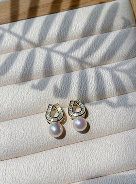 古丽古丽S925纯银海水珍珠高级感耳饰轻奢耳钉精致法式耳环00264