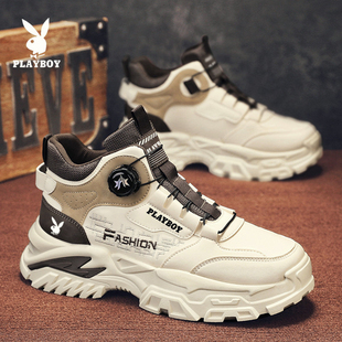 靴子 加绒运动休闲高帮男靴旋转纽扣工装 花花公子马丁靴男款 秋冬季