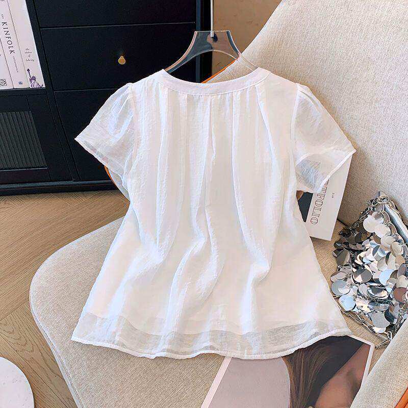 独特漂亮春夏季pmm巨好看白色气质上衣短袖减龄衣服女款2026新款