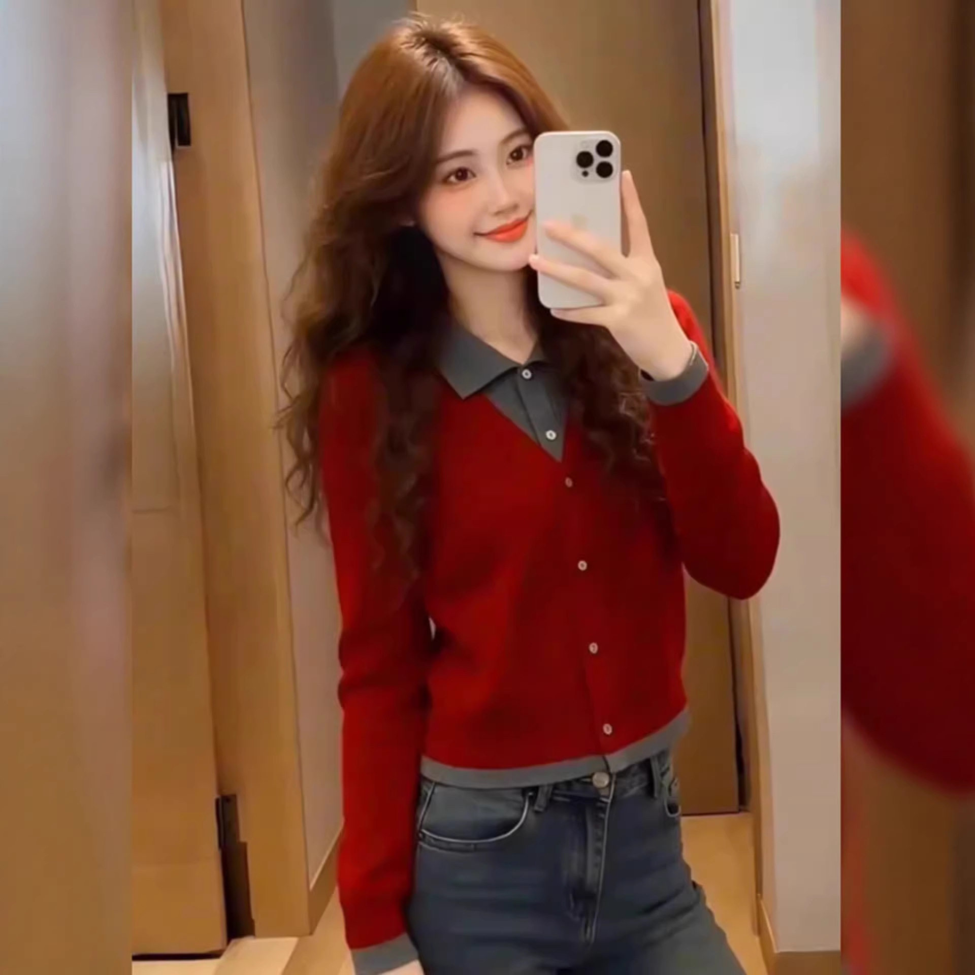 新年红色假两件针织衫女装2026春季新款休闲内搭毛衣上衣舒适休闲