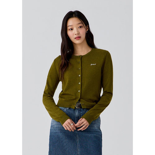 GUESS/盖尔斯韩国代购26秋女士经典字母刺绣羊毛混纺针织开衫毛衣