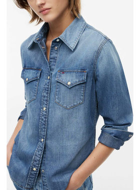 TOMMY JEANS/汤米韩国代购26秋女士复古休闲刺绣小标牛仔衬衫外套