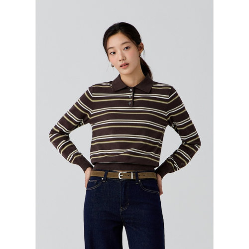 GUESS/盖尔斯韩国代购26秋男女情侣复古条纹拼色POLO领针织衫毛衣