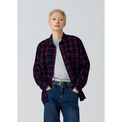 GUESS/盖尔斯韩国代购26秋男女同款休闲通勤复古拼色翻领长袖衬衫