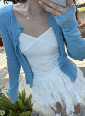 YILANN2025新款夏季白色修身吊带背心花边纯色小清新内搭外穿上衣