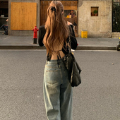 超轻长袖 Yilann韩版 打底衫 设计感小众黑色短款 薄露背羊毛上衣 秋季