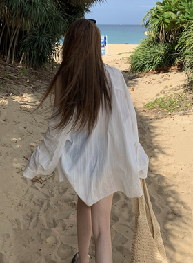 YILAAN2025新款春夏白色薄款防晒衬衣长袖女流苏毛边条纹长袖上衣