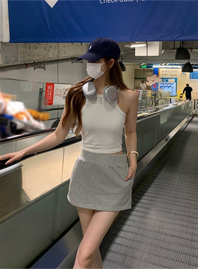 Yilann2025新款女夏季休闲运动韩系风卫衣短裙高腰A字显瘦半身裙