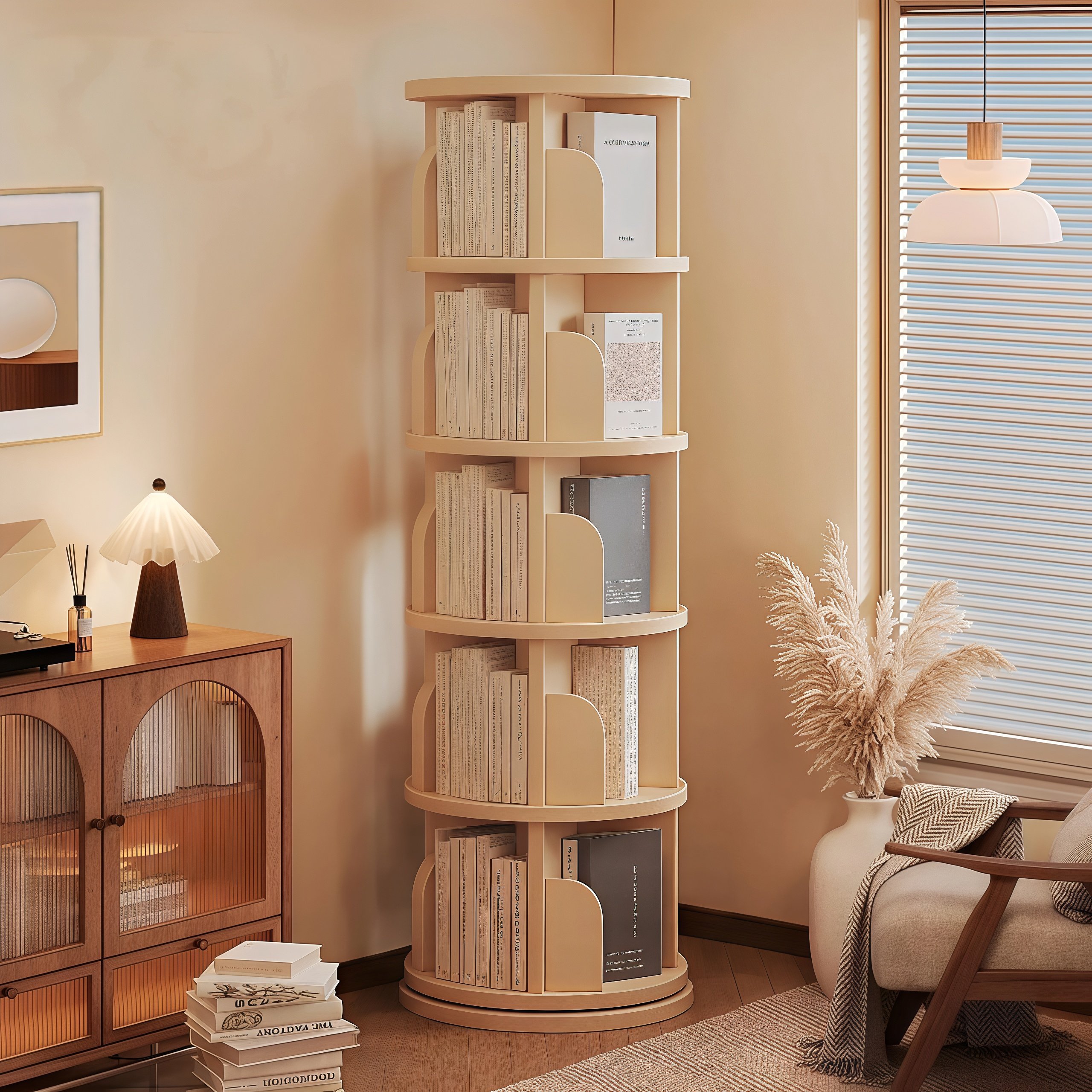 实木旋转书架转角置物架落地儿童绘本架家用多层收纳架360度书柜