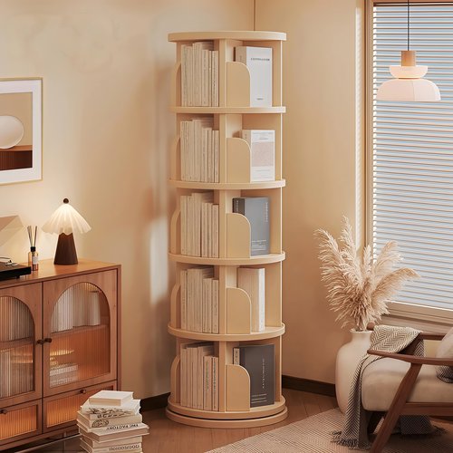 实木旋转书架转角置物架落地儿童绘本架家用多层收纳架360度书柜