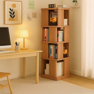 旋转书架落地置物架多层学生书桌收纳柜子家庭阅读区布置书柜