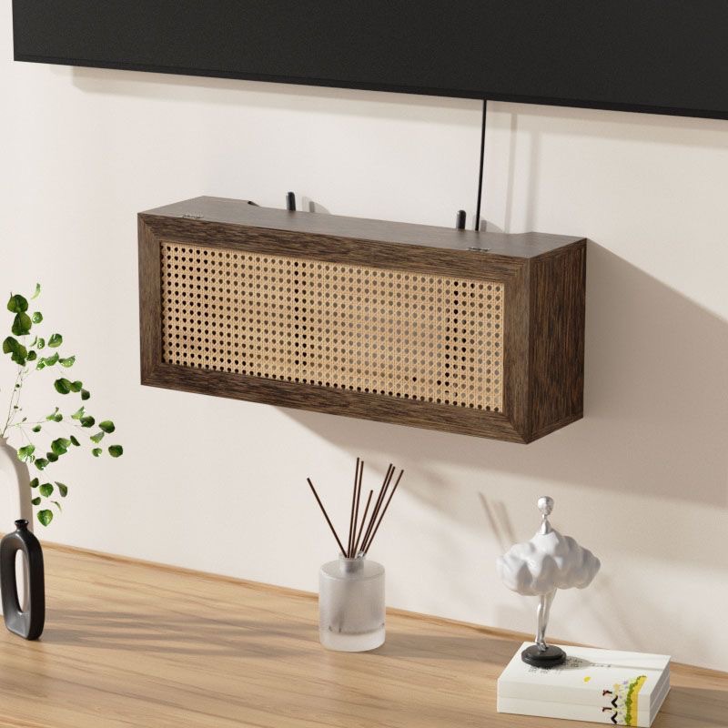 实木中古藤编壁挂架路由收纳盒