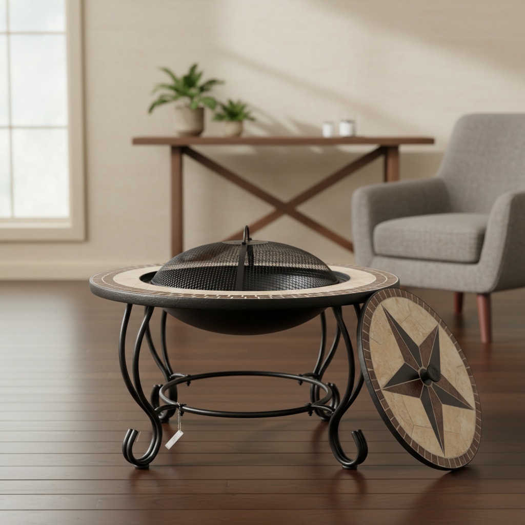 圆形铁配瓷砖可拆装火盆马赛克火炉桌木炭烧烤桌客厅节日氛围装饰,住宅家具,庭院烤火炉,淘宝优惠券,粉丝福利购,淘宝优惠卷