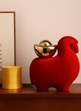 新年吉祥红色喜庆动物造型摆件