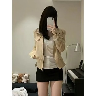 美式复古麂皮绒短款机车夹克外套女初春韩系休闲百搭上衣女