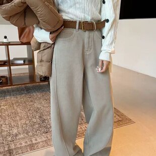 显瘦牛仔裤 加绒加厚密密绒直筒小弯刀阔腿裤 奶茶灰咖 欧货新款