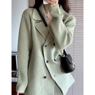 秋装搭配一整套气质名媛小香风绿色西装毛衣针织裙子两件套装女冬