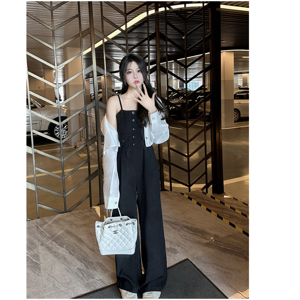 实拍大码女装百搭短款长袖白色防晒衬衫加吊带连体裤阔腿裤套装女,女装/女士精品,大码套装,淘宝优惠券,粉丝福利购,淘宝优惠卷