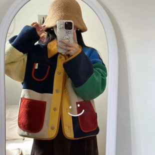 2025秋季 复古多彩格羊羔毛短款 外套女 色彩马蒂斯