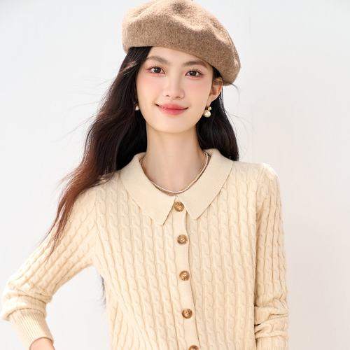 实拍新款秋冬针织衫女厚款翻领外搭韩版长袖纯色针织毛衣小外套女