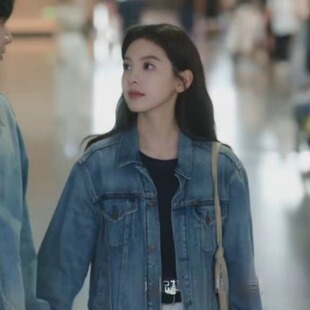 明星张若楠难哄温以凡同款蓝色牛仔外套春秋长袖夹克上衣潮