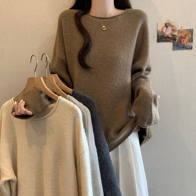 实拍大码女装秋冬时尚卷边针织上衣胖MM宽松纯色简约百搭套头毛衣